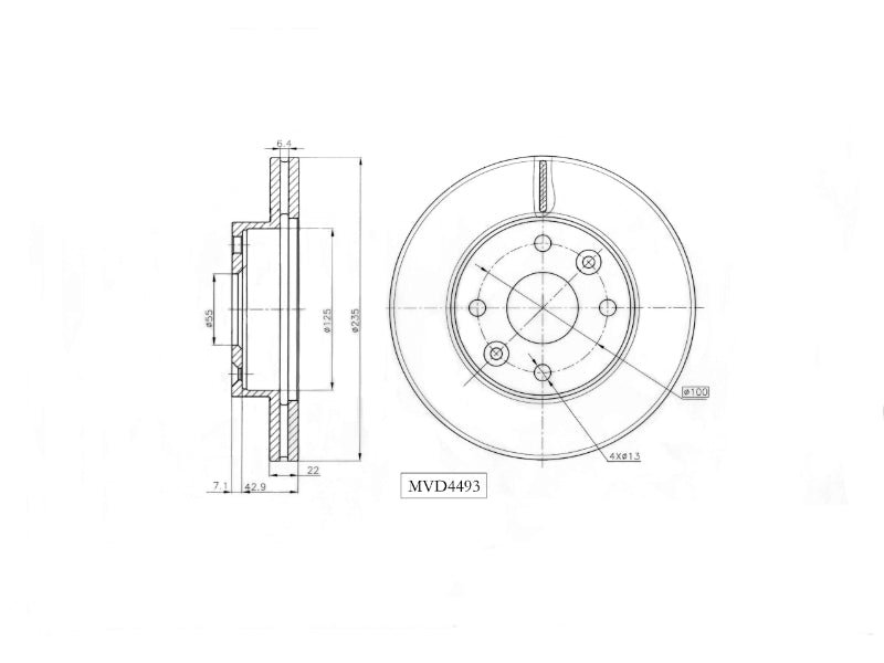 Motopart Brake Disc MVD4493 Motopart