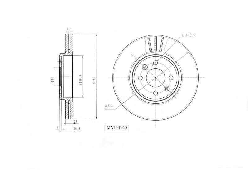 Motopart Brake Disc MVD4740 Motopart