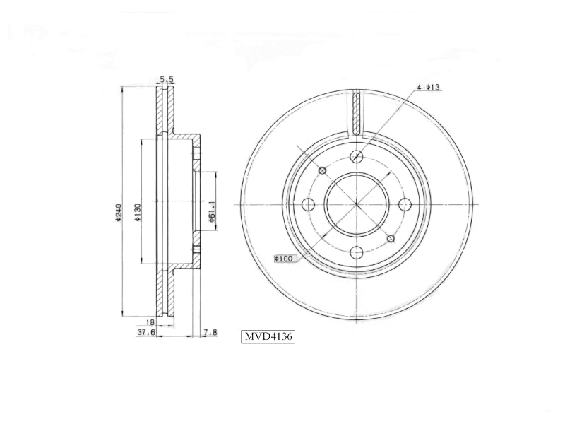 Motopart Brake Disc MVD4136 Motopart