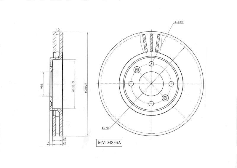 Motopart Brake Disc MVD4833A Motopart