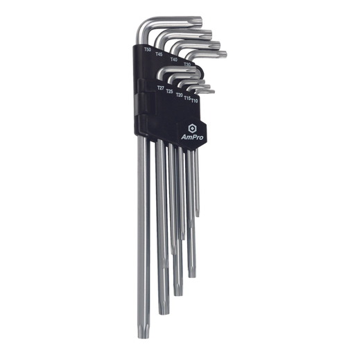 AMPRO 9PC LONG ARM STAR KEY WRENCH SET T10-T50 HSB Trading Online Store